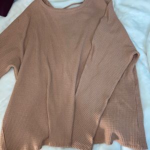 Coral waffle knit lace back sweater